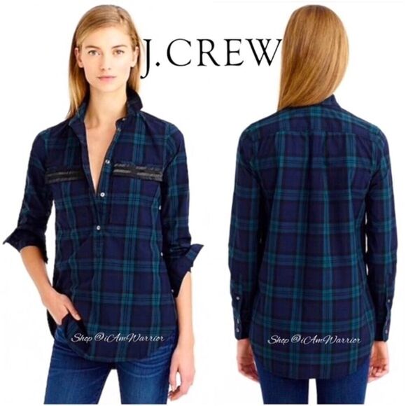J. Crew plaid popover w beading NWOT 2 - Picture 1 of 7